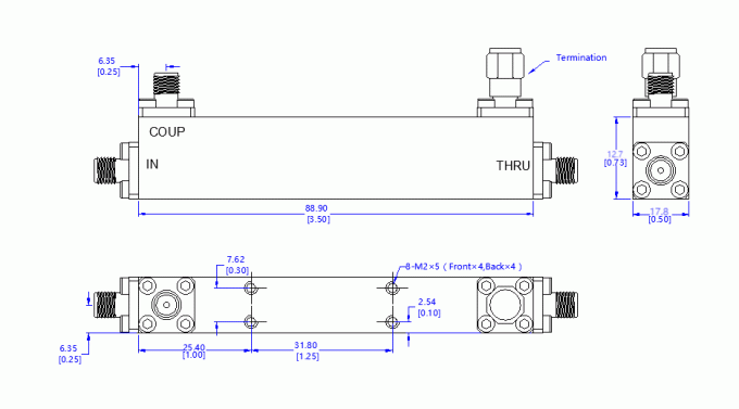 LT-DC20-010400K directional coupler dimensional drawing showing 88.9×17.8×12.7 mm specifications