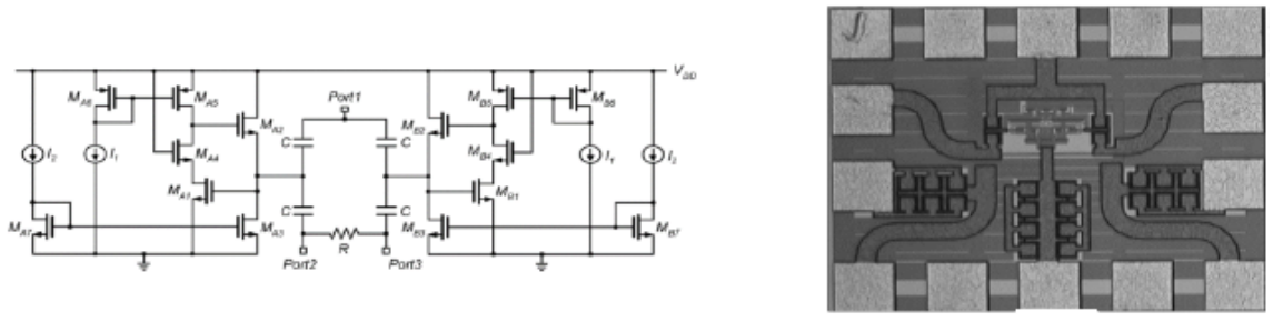 Miniaturized power divider with active inductors