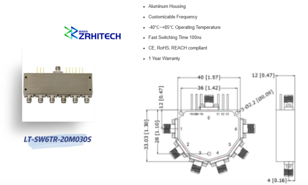 0.02 To 3 GHz SP6T Reflective PIN Diode Switch