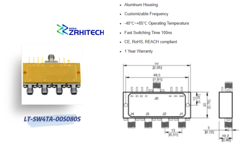 0.5 To 8 GHz SP4T Absorptive PIN Diode Switch