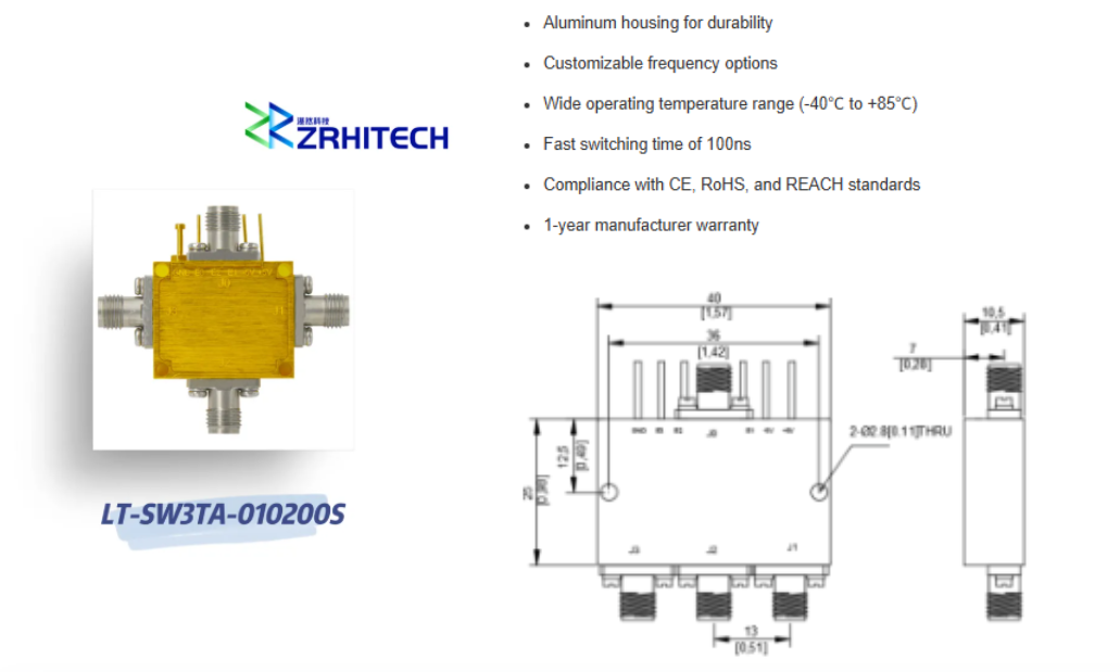 1 To 20 GHz SP3T Absorptive PIN Diode Switch