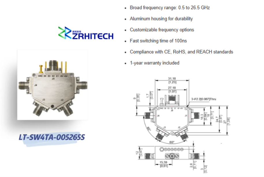 0.5 To 26.5 GHz SP4T Absorptive PIN Diode Switch
